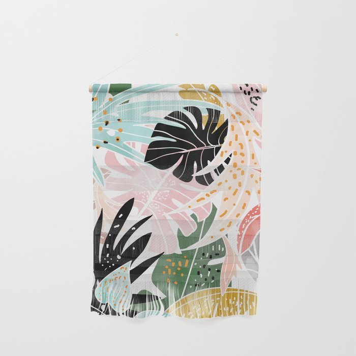 Veronica, Tropical Eclectic Bold Monstera Palm Illustration Nature Modern Colorful Jungle Wall Hanging