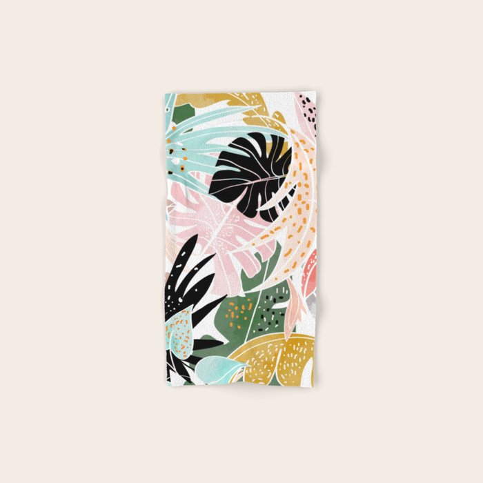Veronica, Tropical Eclectic Bold Monstera Palm Illustration Nature Modern Colorful Jungle Bath Towel