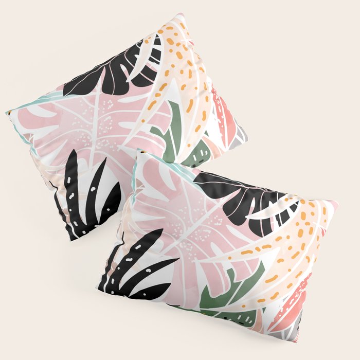 Veronica, Tropical Eclectic Bold Monstera Palm Illustration Nature Modern Colorful Jungle Pillow Sham