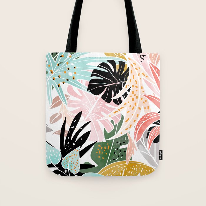 Veronica, Tropical Eclectic Bold Monstera Palm Illustration Nature Modern Colorful Jungle Tote Bag
