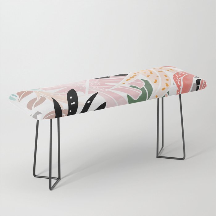 Veronica, Tropical Eclectic Bold Monstera Palm Illustration Nature Modern Colorful Jungle Bench