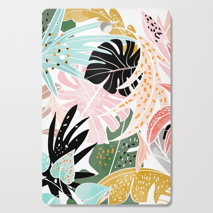 Veronica, Tropical Eclectic Bold Monstera Palm Illustration Nature Modern Colorful Jungle Cutting Board