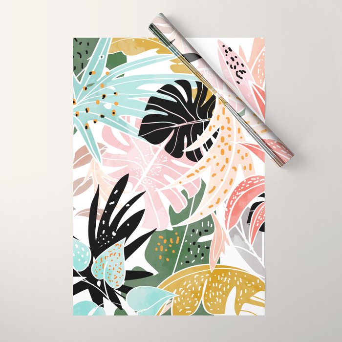 Veronica, Tropical Eclectic Bold Monstera Palm Illustration Nature Modern Colorful Jungle Wrapping Paper