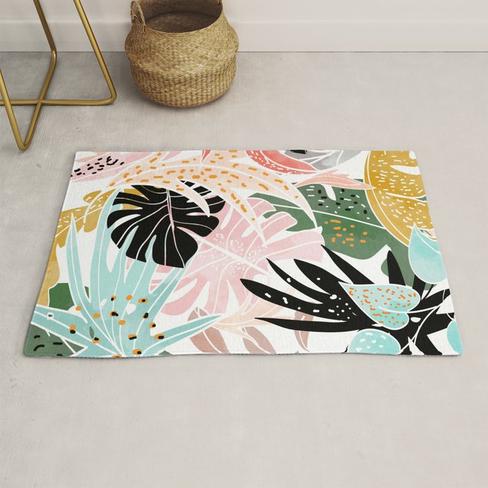 Veronica, Tropical Eclectic Bold Monstera Palm Illustration Nature Modern Colorful Jungle Rug