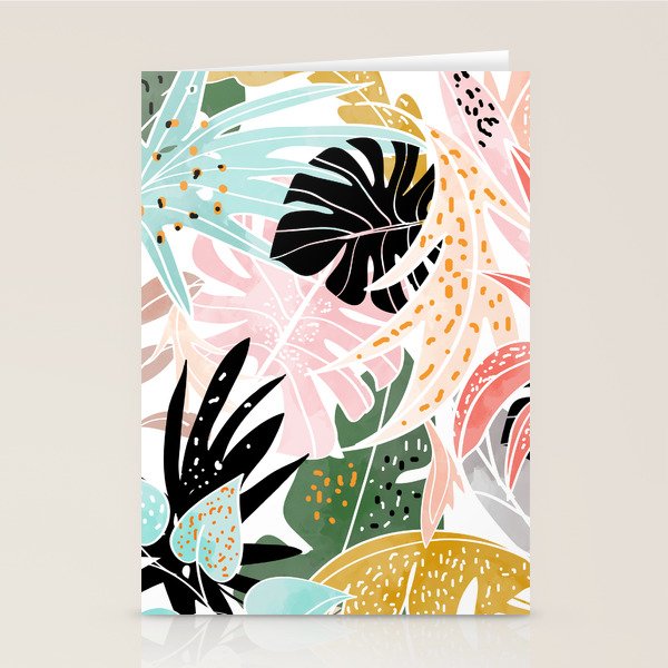 Veronica, Tropical Eclectic Bold Monstera Palm Illustration Nature Modern Colorful Jungle Stationery Card