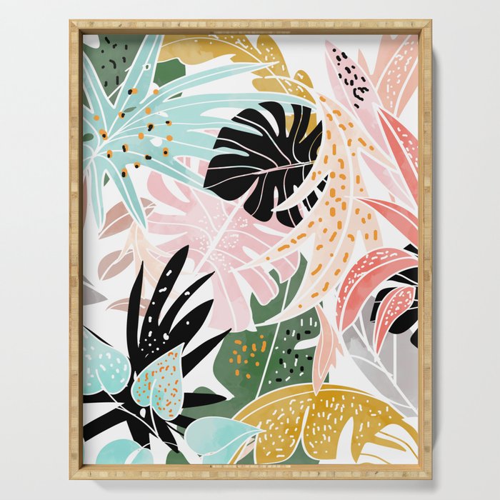 Veronica, Tropical Eclectic Bold Monstera Palm Illustration Nature Modern Colorful Jungle Serving Tray