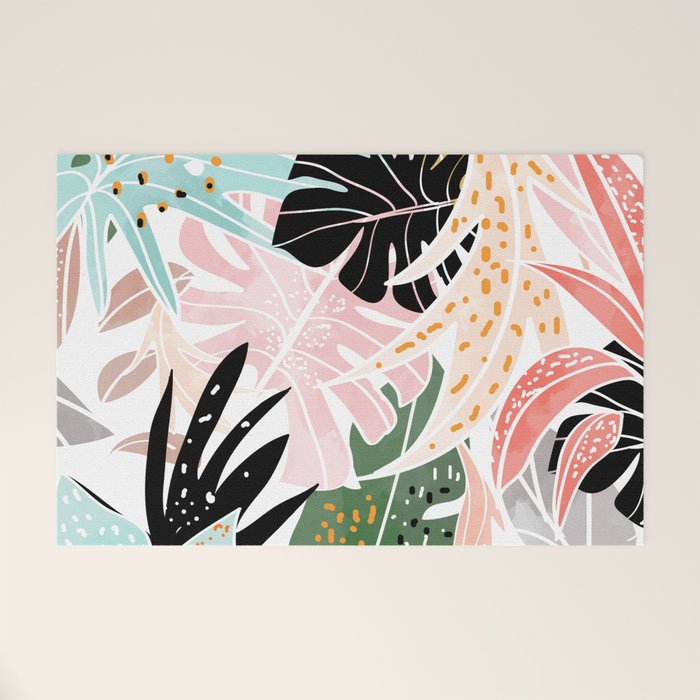 Veronica, Tropical Eclectic Bold Monstera Palm Illustration Nature Modern Colorful Jungle Welcome Mat