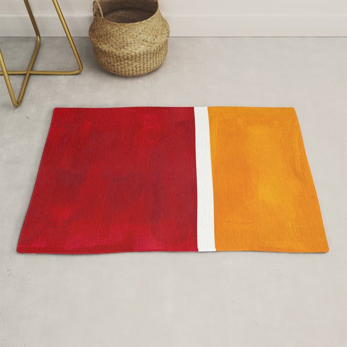 Burnt Red Yellow Ochre Mid Century Modern Abstract Minimalist Rothko Color Field Squares Rug