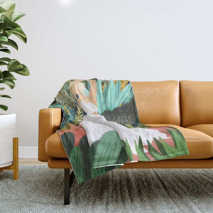 Forest Bride | Jungle Wedding Painting | Travel Solo | Blonde Woman Dancing Joy Throw Blanket