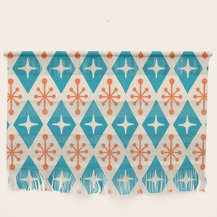 Mid Century Modern Atomic Age Googie Pattern 107 Turquoise And Orange Wall Hanging