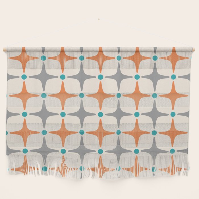 Mid Century Modern Starburst Pattern 993 Pattern Grey Blue And Orange Wall Hanging