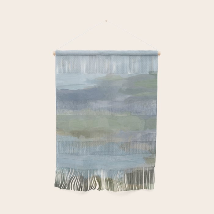 Summer At The Lake Ii - Sky Gray Blue Sage Green Abstract Wall Art, Painting Nature Print Portrait Wall Hanging