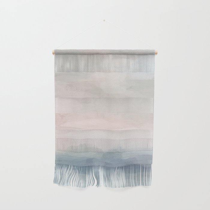Atlantic Ocean Sunrise Ii - Blush Pink Mint Sky Baby Blue Abstract Sky, Water Clouds Painting Wall Hanging