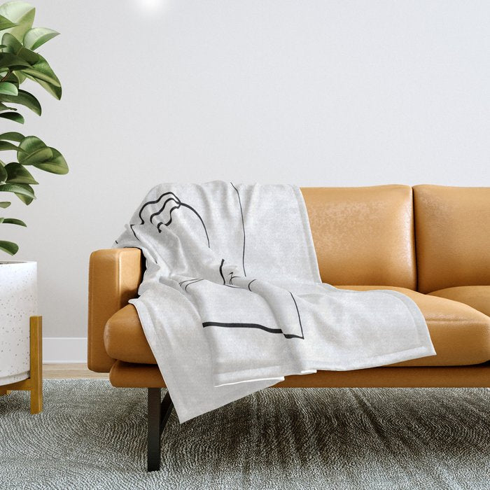 Abstract Head, Minimalist Line Art Throw Blanket