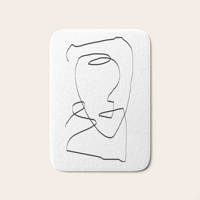 Abstract Head, Minimalist Line Art Bath Mat