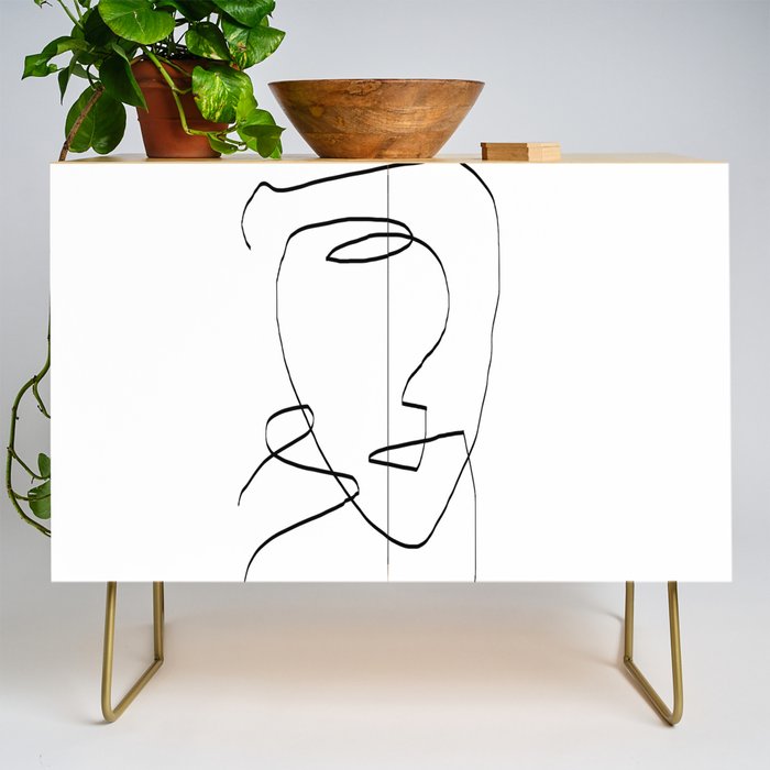Abstract Head, Minimalist Line Art Credenza
