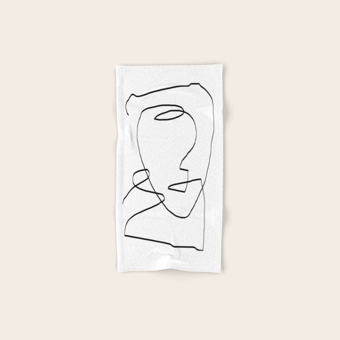 Abstract Head, Minimalist Line Art Bath Towel