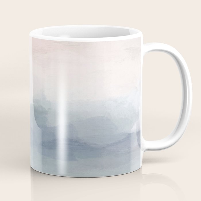 Atlantic Ocean Sunrise Ii - Blush Pink Mint Sky Baby Blue Abstract Sky, Water Clouds Painting Coffee Mug