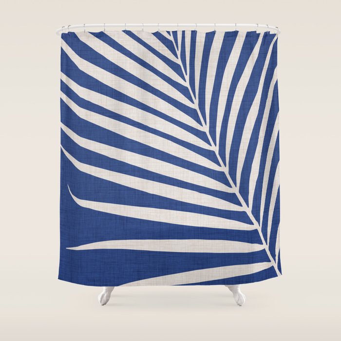 Indigo Palm Minimal Botanical Shower Curtain