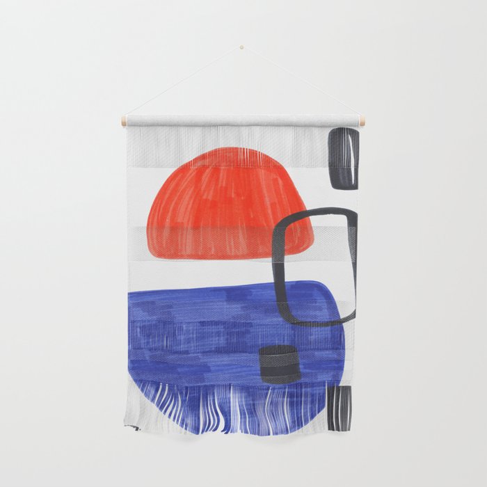 Mid Century Modern Abstract Minimalist Art Colorful Shapes Vintage Retro Style Orange Blue Shapes Wall Hanging