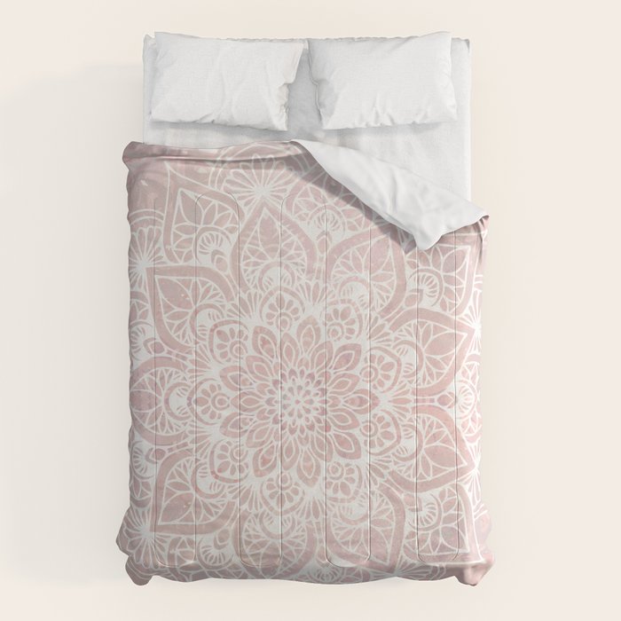 Mandala Yoga Love, Blush Pink Floral Comforter
