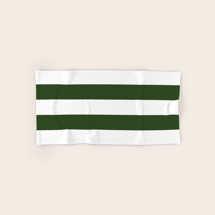 Large Dark Forest Green And White Cabana Tent Stripes Bath Towel