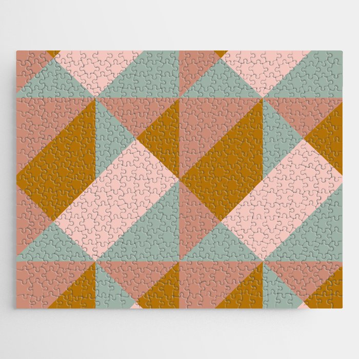 Retro Geometric Triangles In Earthy Pastels Jigsaw Puzzle