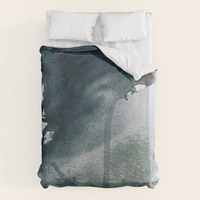 Lakeside: A Minimal, Abstract, Watercolor And Ink Piece In Shades Of Blue And Green Duvet Cover