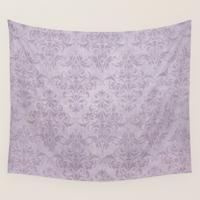 Vintage Chic Violet Lilac Floral Damask Pattern Wall Tapestry