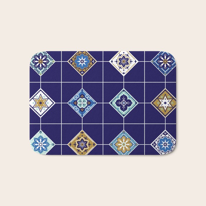 Talavera Mexican Tile - Navy & Bronze Palette Bath Mat