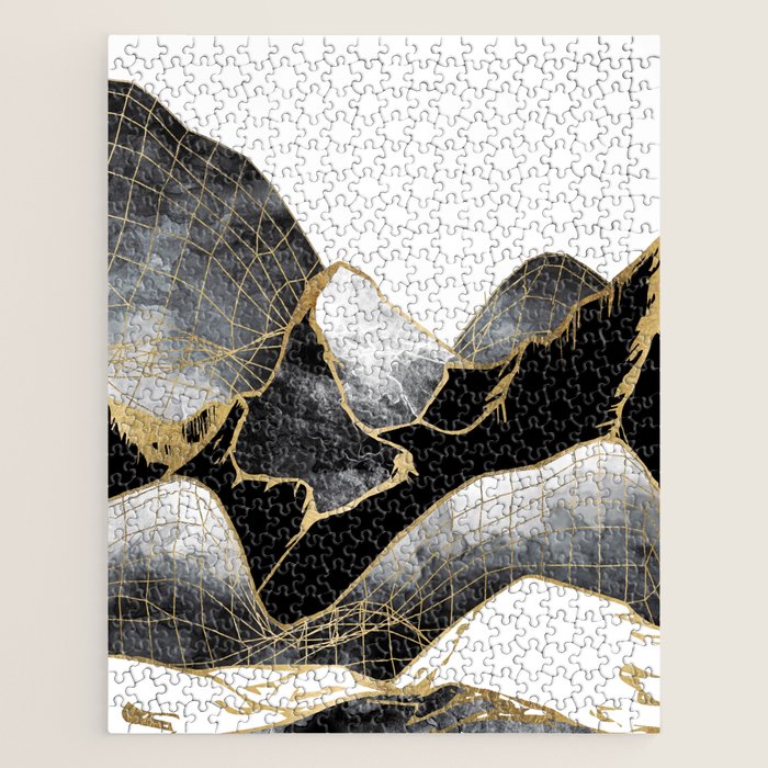 Minimal Black And Gold Mountains Jigsaw Puzzle