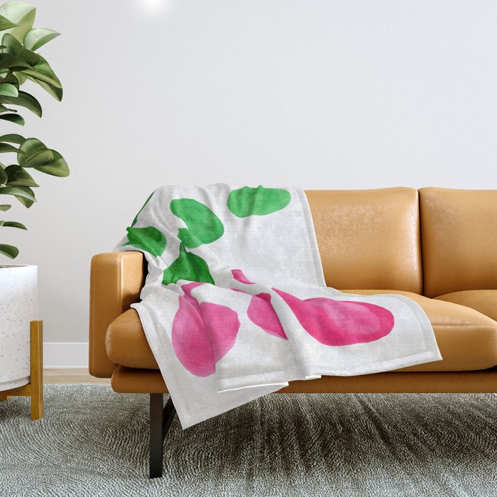 Abstract Minimalist Mid Century Modern Colorful Pop Art Complementary Pink Green Floral Bubbles Throw Blanket