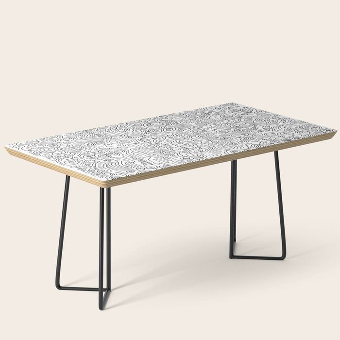 Graffiti Black And White Pattern Doodle Hand Designed Scan Coffee Table