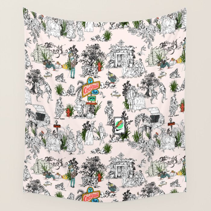 Toile De Jouy Between Eras 01 Wall Tapestry