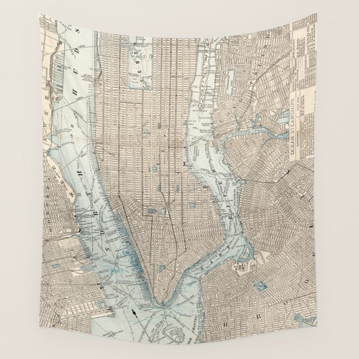 Vintage Map Of New York City (1893) Wall Tapestry