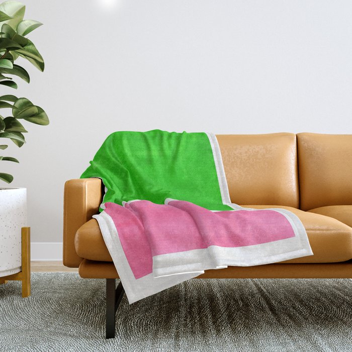 Colorful Bright Minimalist Rothko Color Field Midcentury Vintage Pop Art Petal Pink Leaf Green Throw Blanket