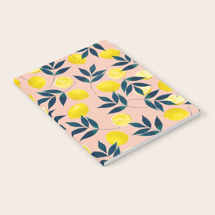 Lemon Goodness, Botanical Nature Forest Illustration, Bohemian Blush Colorful Painting Notebook