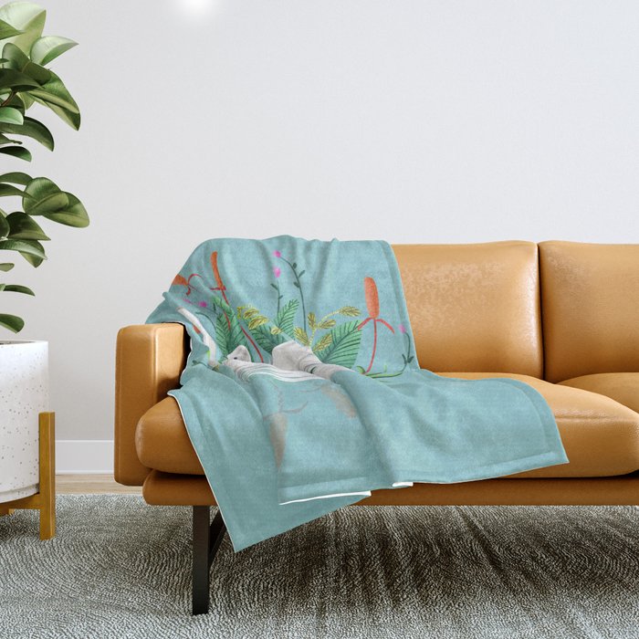 Bond, Jungle Animals, Swan Family Nature Pond Illustration, Bohemian Ducks Love Colorful Botanical Throw Blanket