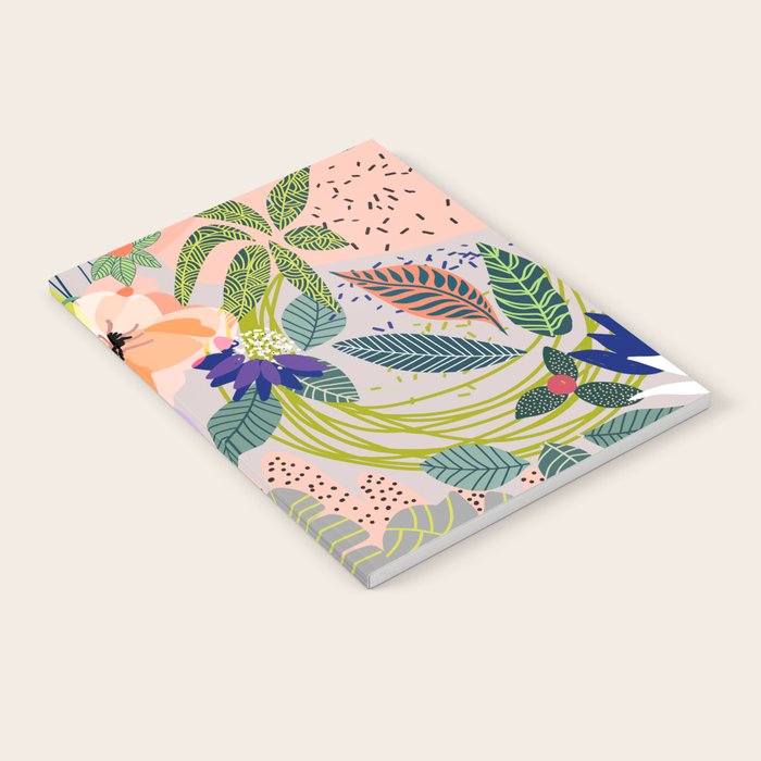 Wander, Floral Colorful Summer Modern Bohemian Illustration, Nature Blush Botanical Tropical Garden Notebook