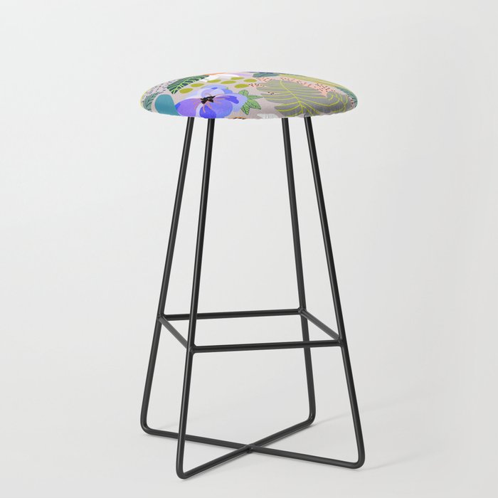 Wander, Floral Colorful Summer Modern Bohemian Illustration, Nature Blush Botanical Tropical Garden Stool