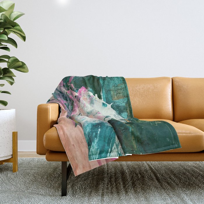 Meditate [2]: A Vibrant, Colorful Abstract Piece In Bright Green, Teal, Pink, Orange, And White Throw Blanket