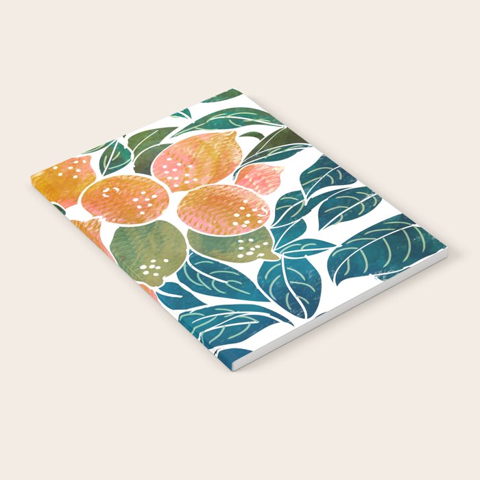Lemons | Watercolor Modern Boho Botanical Painting | Pastel Summer Jungle Garden Juicy Fresh Notebook