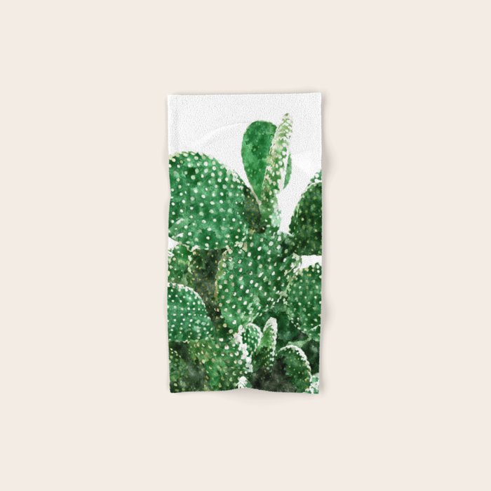 Velvet Cactus | Watercolor Botanical Plants | Minimal Boho Scandinavian Painting Bath Towel