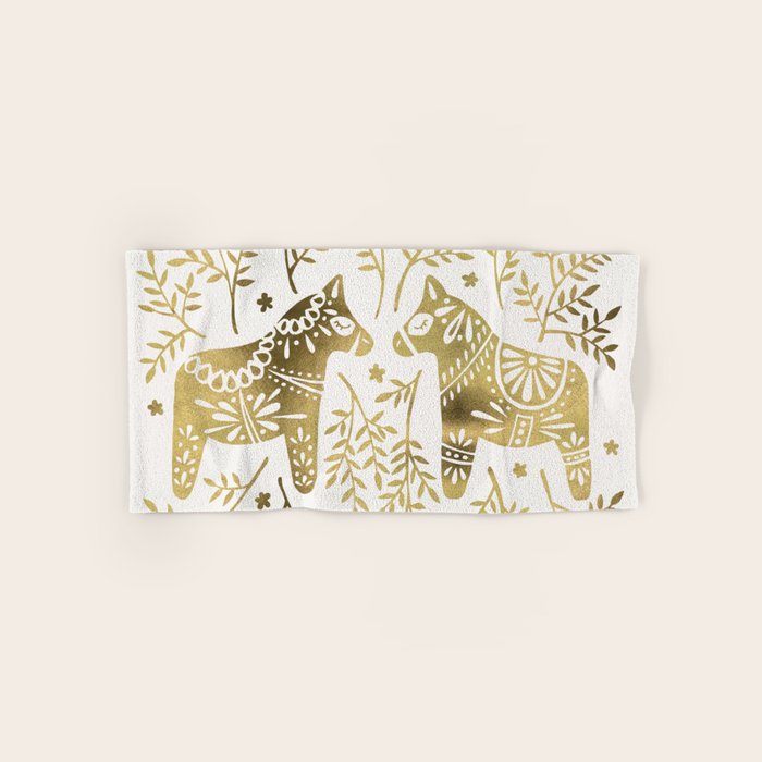Swedish Dala Horses - Gold Palette Bath Towel
