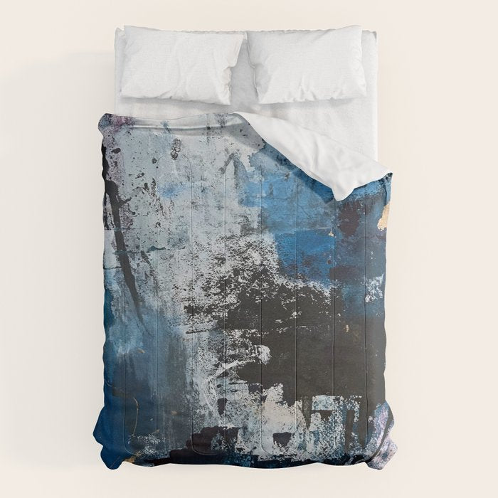 Breathe: Colorful Abstract In Black, Blue, Purple, Gold And White Comforter