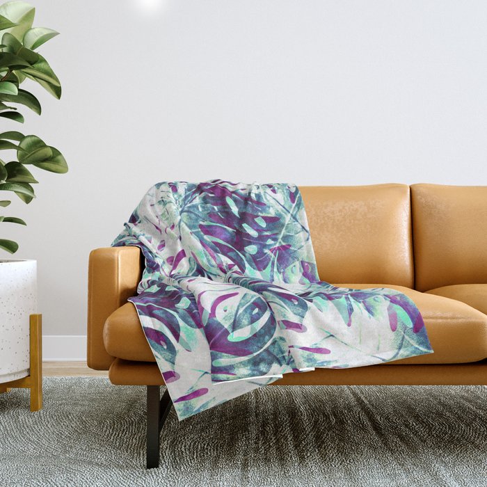 Abstract Leaf Monstera Violet Throw Blanket