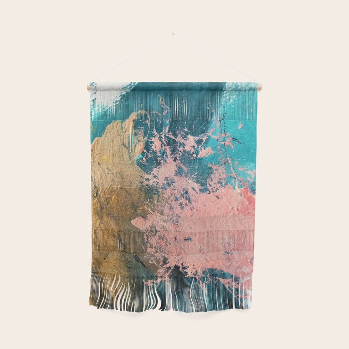 Coral Reef [1]: Colorful Abstract In Blue, Teal, Gold, And Pink Wall Hanging
