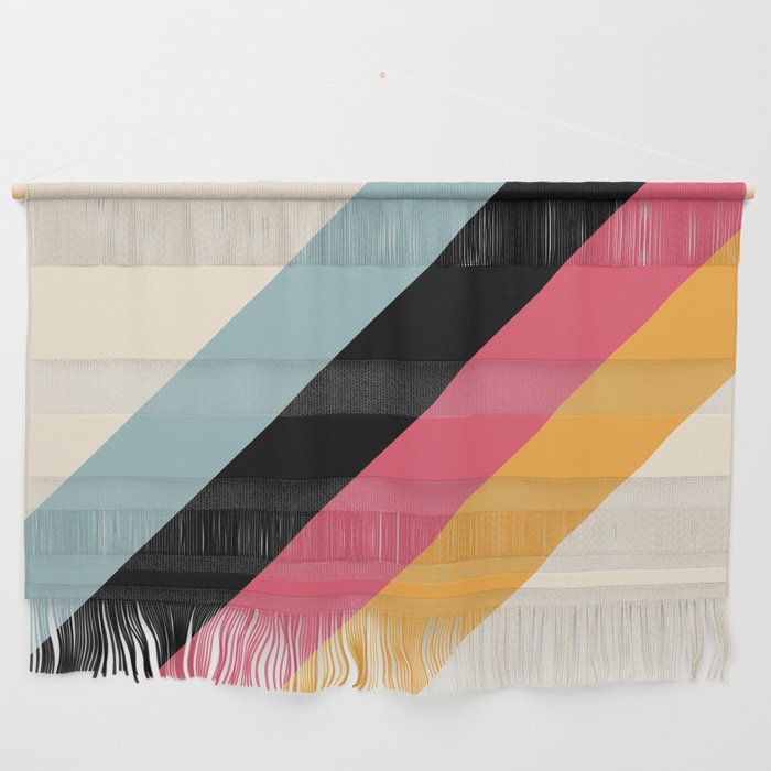 Hariasa - Classic Colorful Abstract Minimal Retro 70s Style Stripes Design Wall Hanging