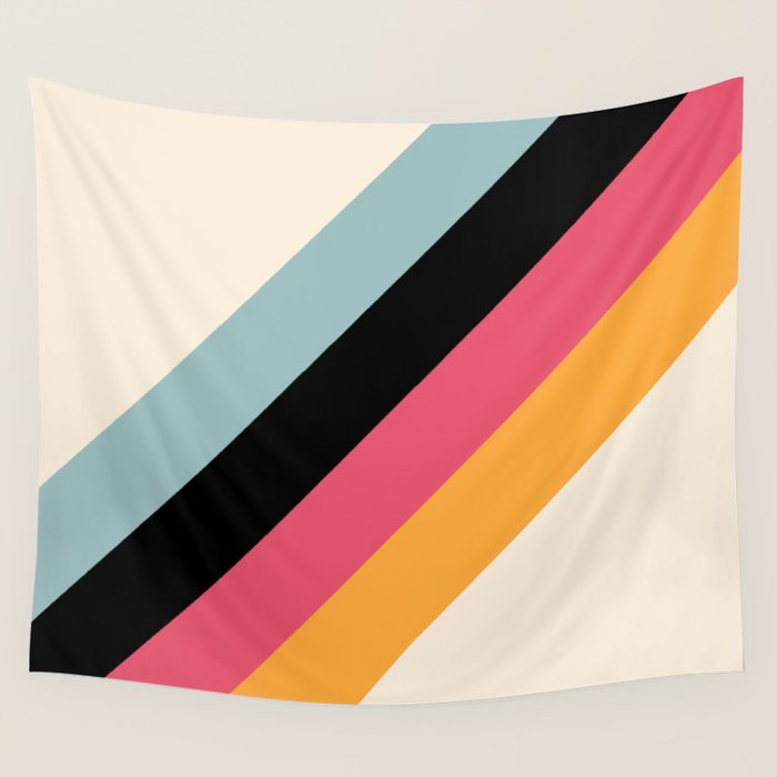 Hariasa - Classic Colorful Abstract Minimal Retro 70s Style Stripes Design Wall Tapestry