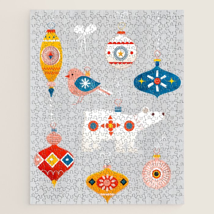 Christmas Vintage Decorations With Bear And Bird Jigsaw Puzzle